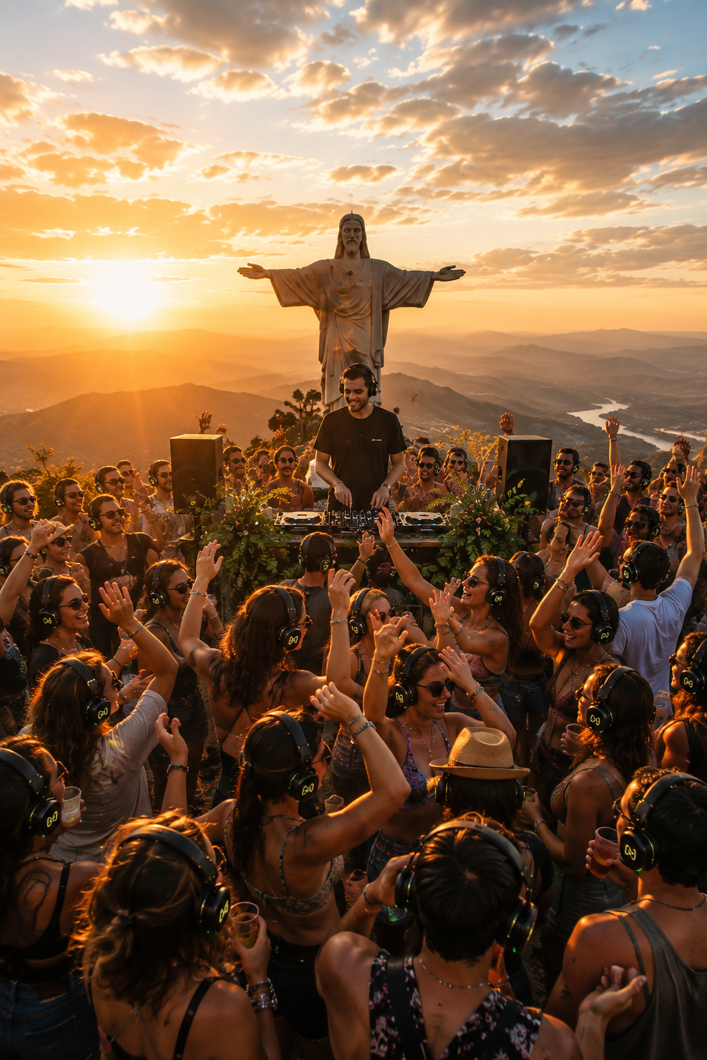 DJ set al atardecer en la montaña